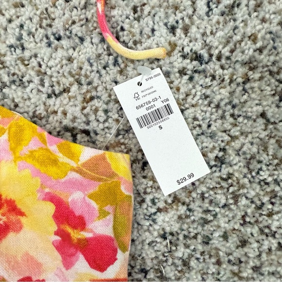 Old Navy Cropped Top Womens Small Floral Linen Pink Yellow Shirt Y2K Sleeveless - Picture 4 of 7